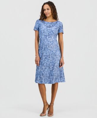 Petite Sequined Lace Short-Sleeve Midi Dress