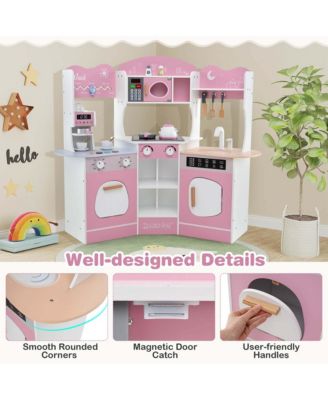 Corner Kitchen Playset with Coffee Machine Oven Microwave Washing Machine