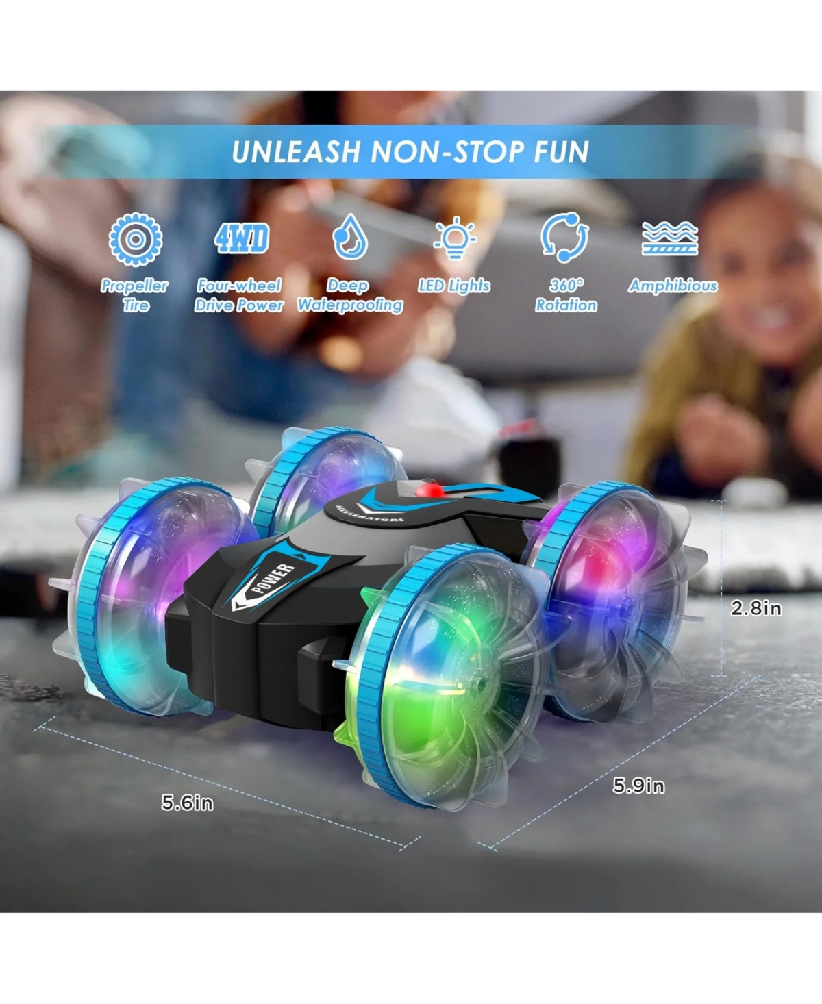 Cowin Amphibious Waterproof 360° Flips 4WD Rc Stunt Car 2.4GHz All-Terrain Vehicle Birthday Gift