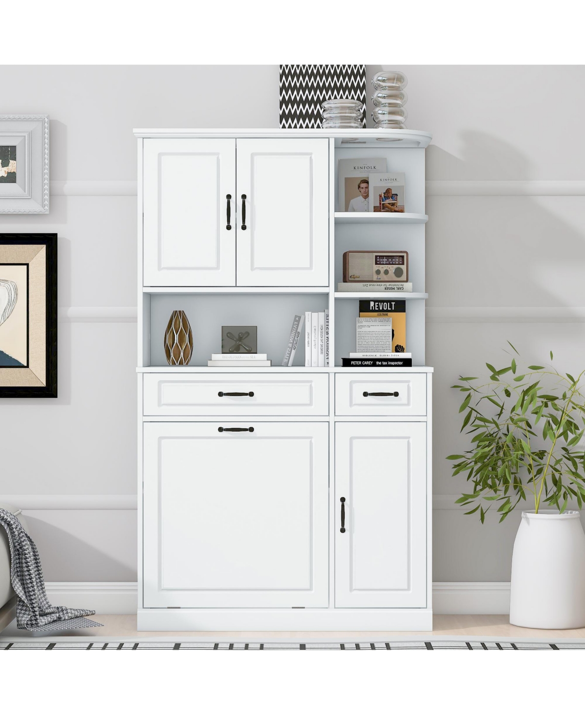 sumyeg Tall Freestanding Storage Cabinet with Drawers Doors and Adjustable Shelves in White