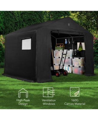 10x8ft Outdoor Fabric Storage Shed, Steel Frame, Dual Zipper Doors, Window