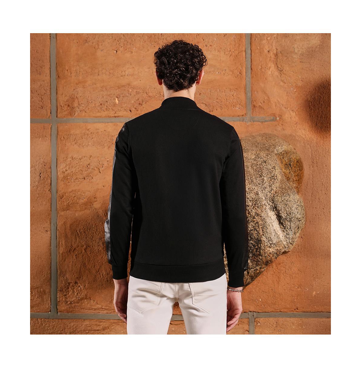 Campus Sutra Men's Onyx Black Self-Block Bomber Jacket