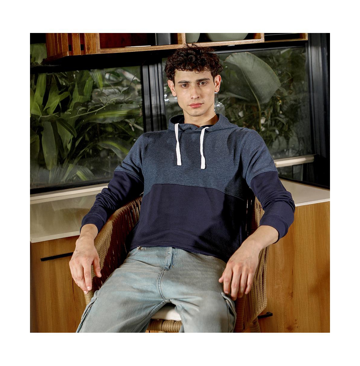 Campus Sutra Men's Prussian Blue Block Pullover Hoodie