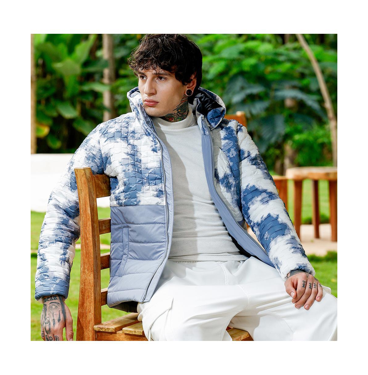 Campus Sutra Men's Coin Grey Dye-Block Quilt Puffer Jacket