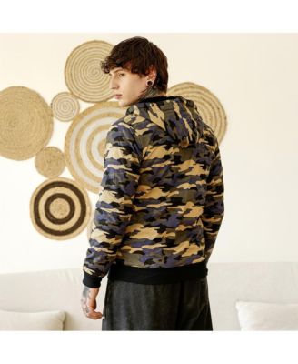 Men's Army Green & Khaki Beige Camouflage Fleece-Lined Jacket