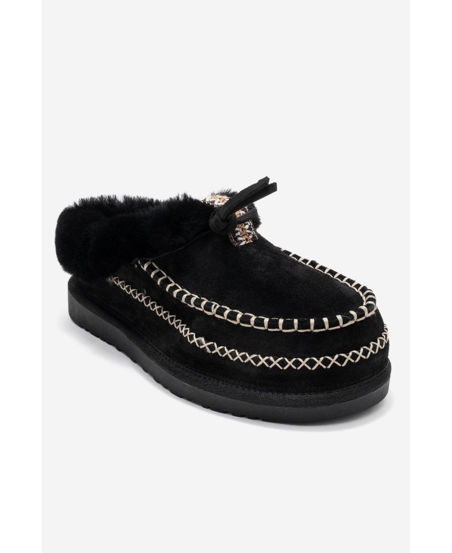 Женские тапочки Forever & Always Shoes Noriel Leather Moccasin Slippers (Women), цвет: Чёрный замшевый кожаный — фото 1