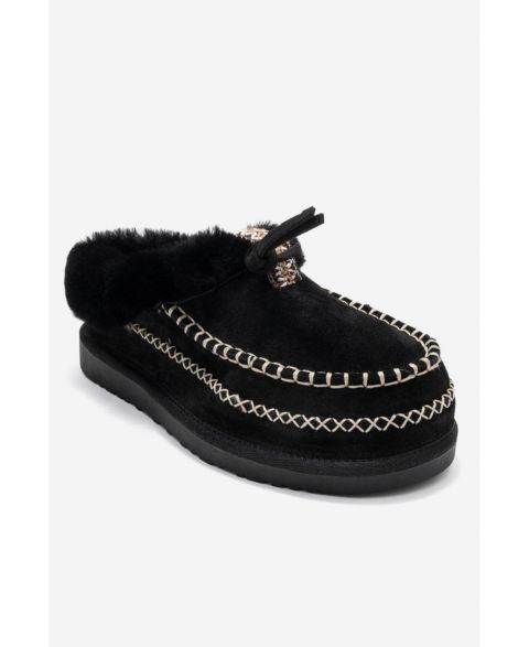 Женские тапочки Forever & Always Shoes Noriel Leather Moccasin Slippers (Women), цвет: Чёрный замшевый кожаный