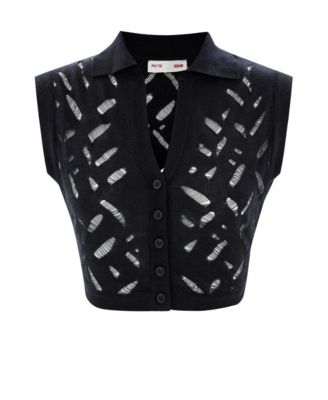 Women's Cropped Ripped Knit Top