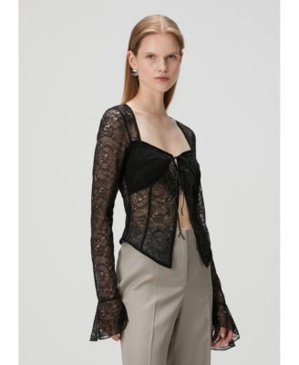 Women's Long-Sleeve Black Lace Top