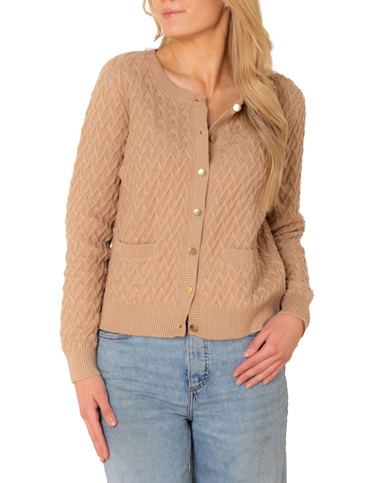 Women's Hope and Henry Organic Herringbone Stitch Cardigan Sweater