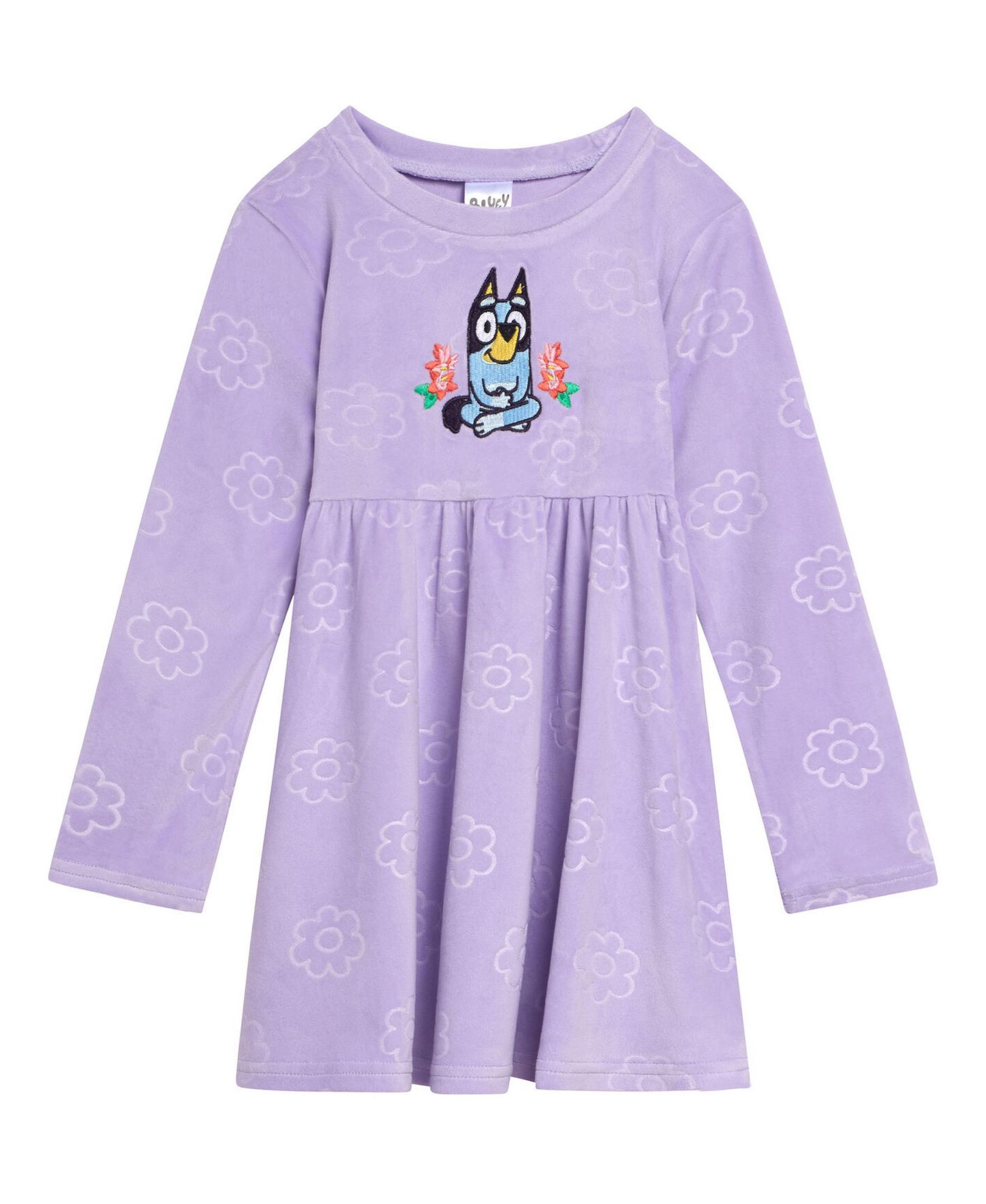 Платье Bluey Velour Skater Dress для девочек-малышей, цвет: Фиолетовый с принтом — фото 1