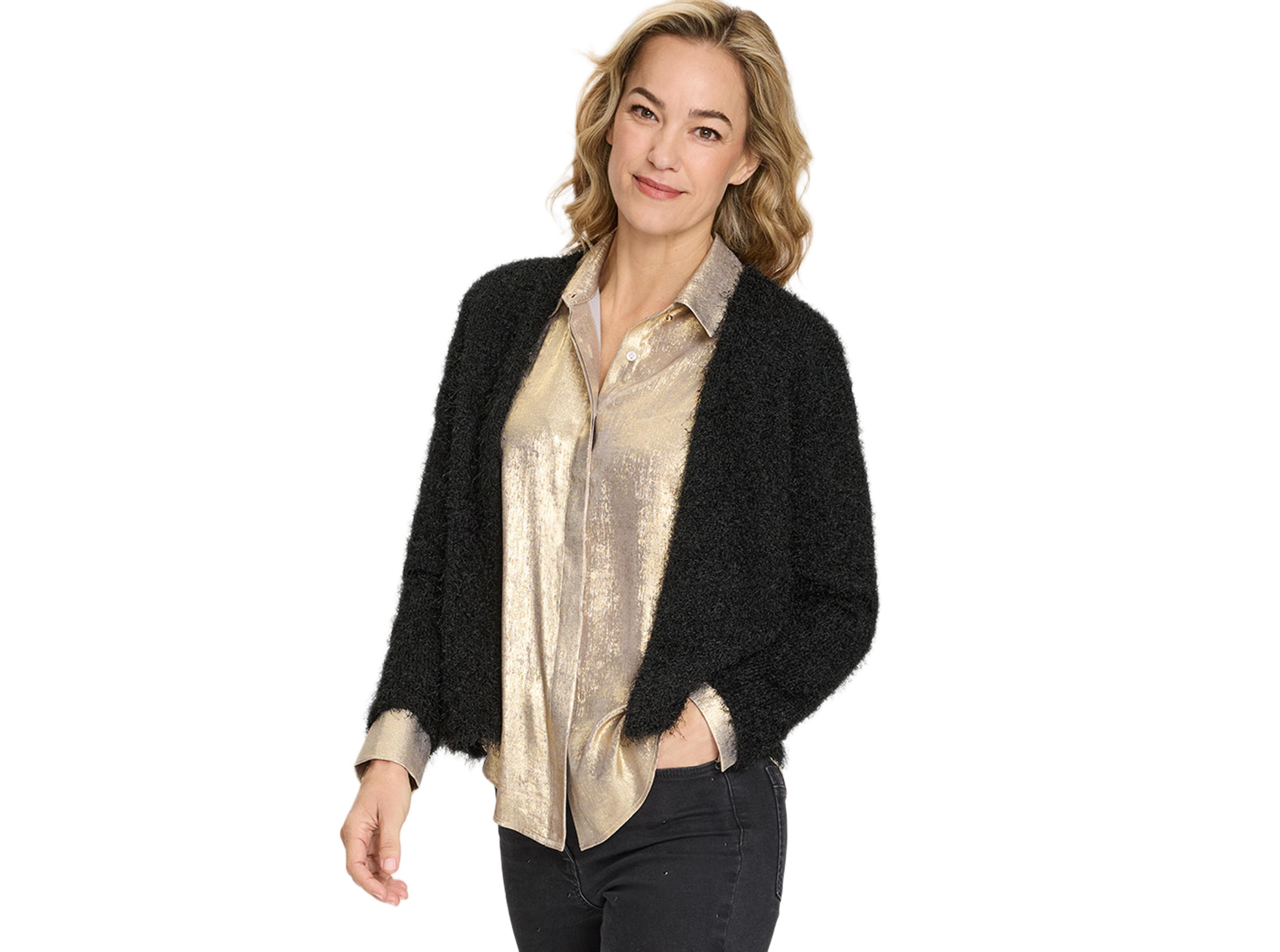 Olsen Women's Cropped Feather Yarn Cardigan