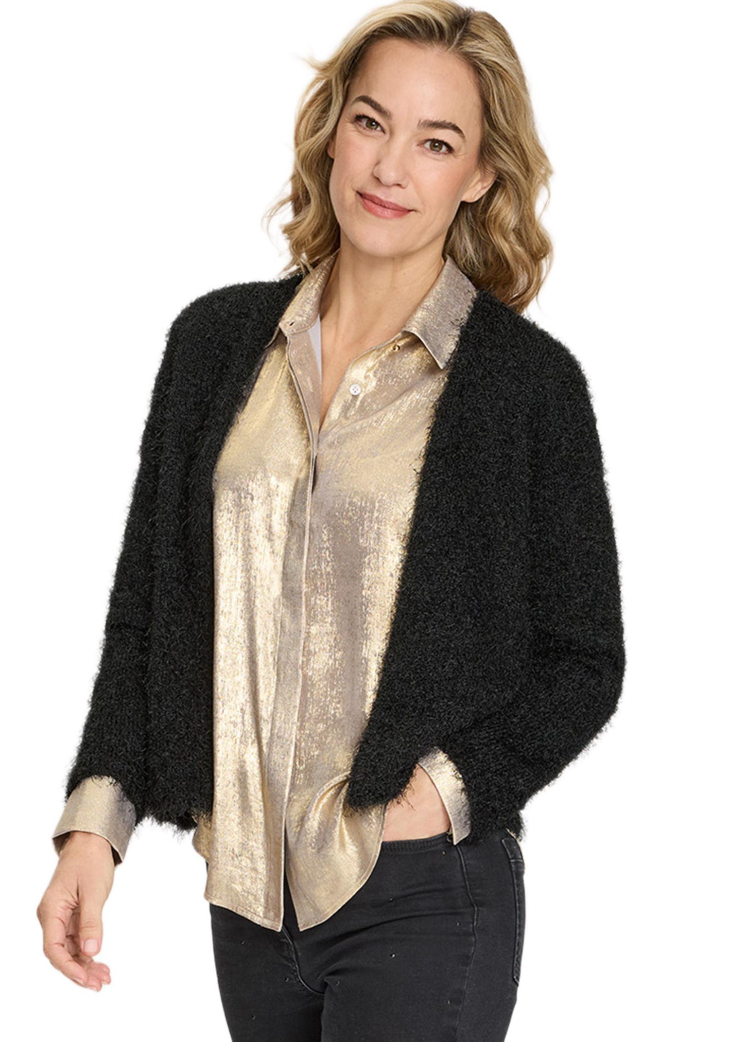 Women's Cropped Feather Yarn Cardigan