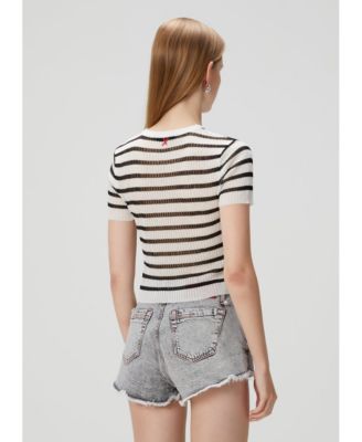 Women's Striped Short Sleeve Knit Top
