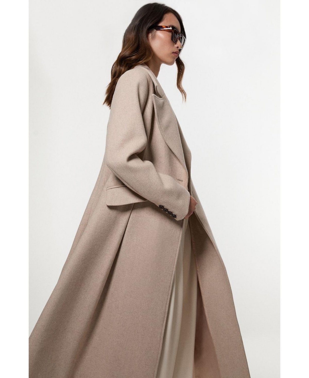 Karen Millen Women's Wool Tailored Flared Skirt Midi Coat