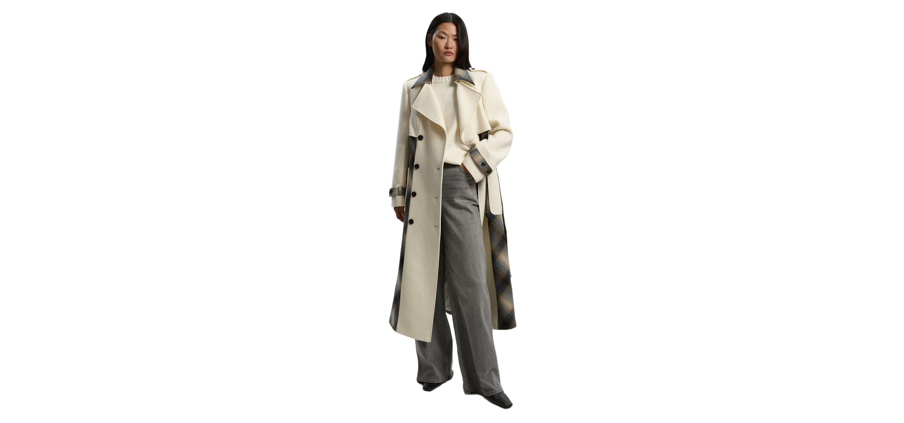Karen Millen Women's Wool Check Trench Midi Coat