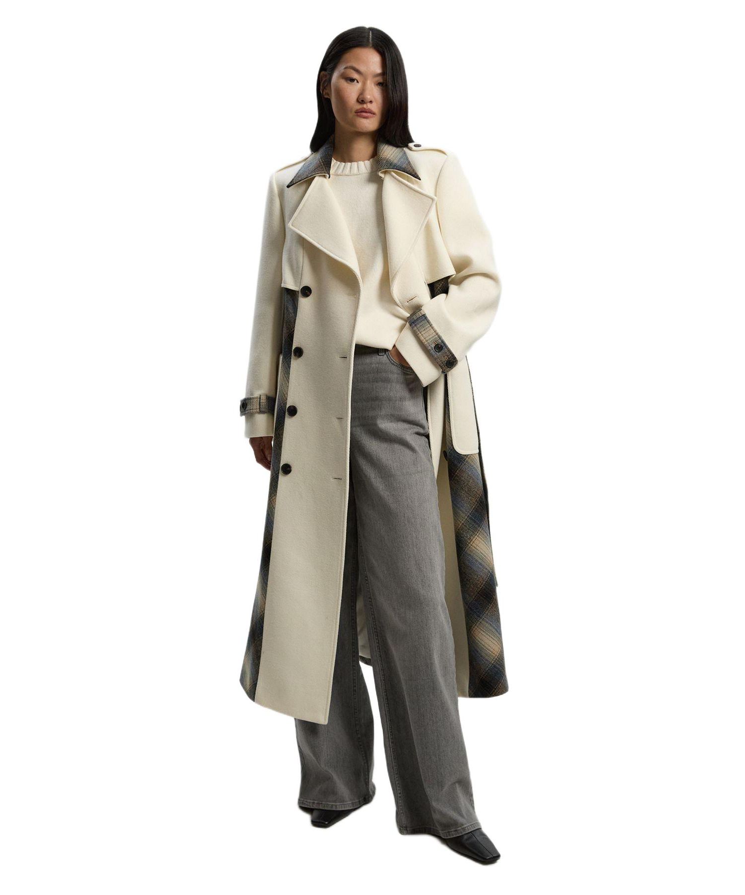 Women's Wool Check Trench Midi Coat