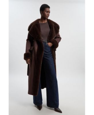 Women's Faux Shearling Belted Maxi Coat