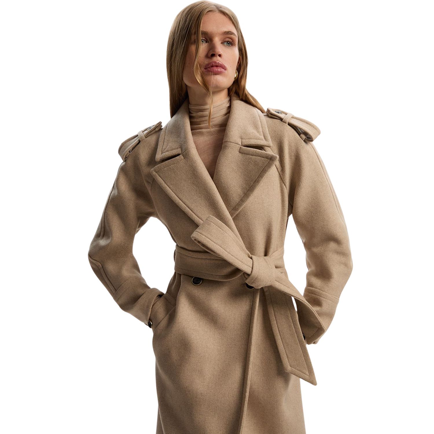 Women's Wool Tailored Belted Midi Coat