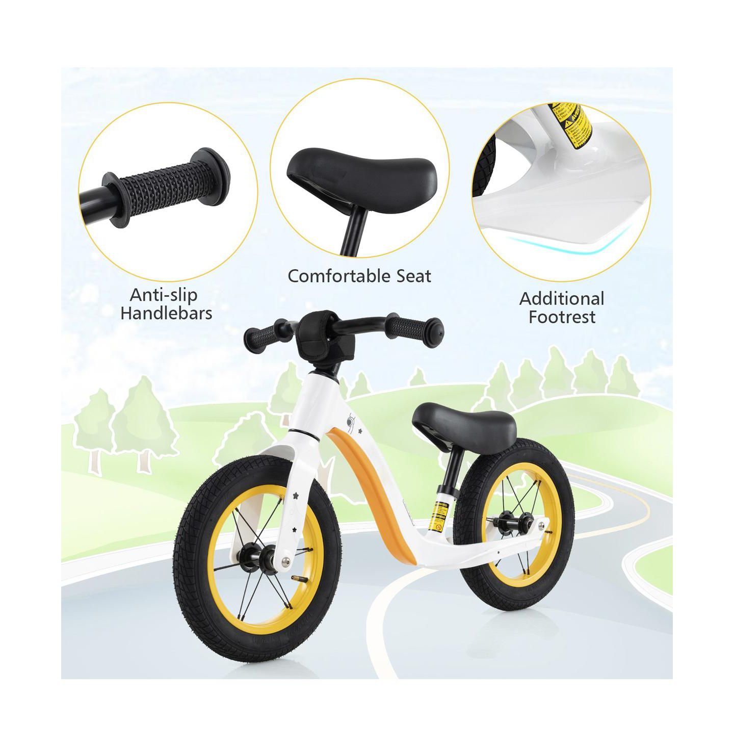 Детская игрушка SUGIFT 12-Inch Lightweight Balance Bike with Adjustable Seat, Ages 3+, цвет: Белый — фото 7