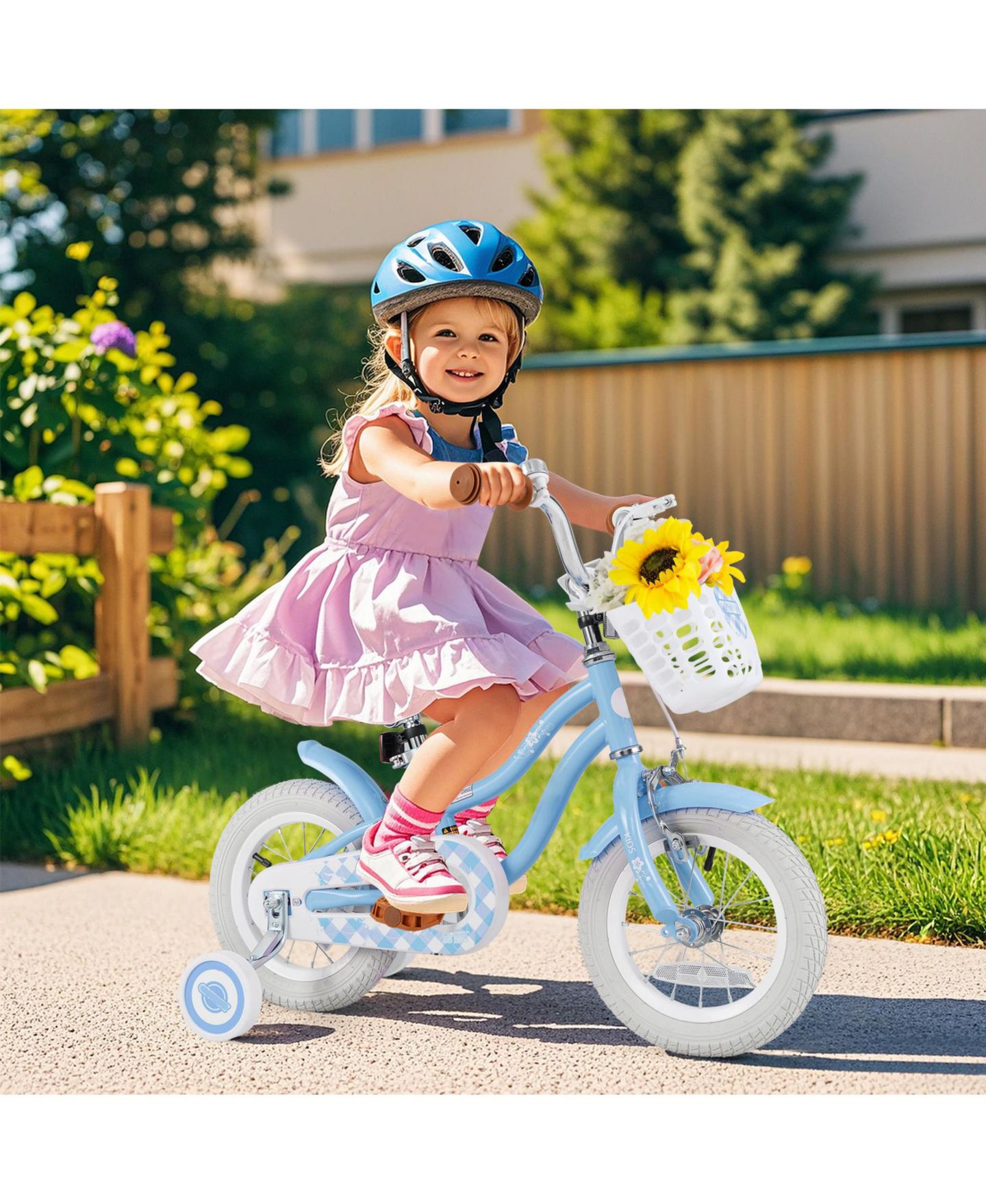Детская игрушка SUGIFT Kids Bike with Basket, Adjustable Seat & Training Wheels, цвет: Светлый синий — фото 4