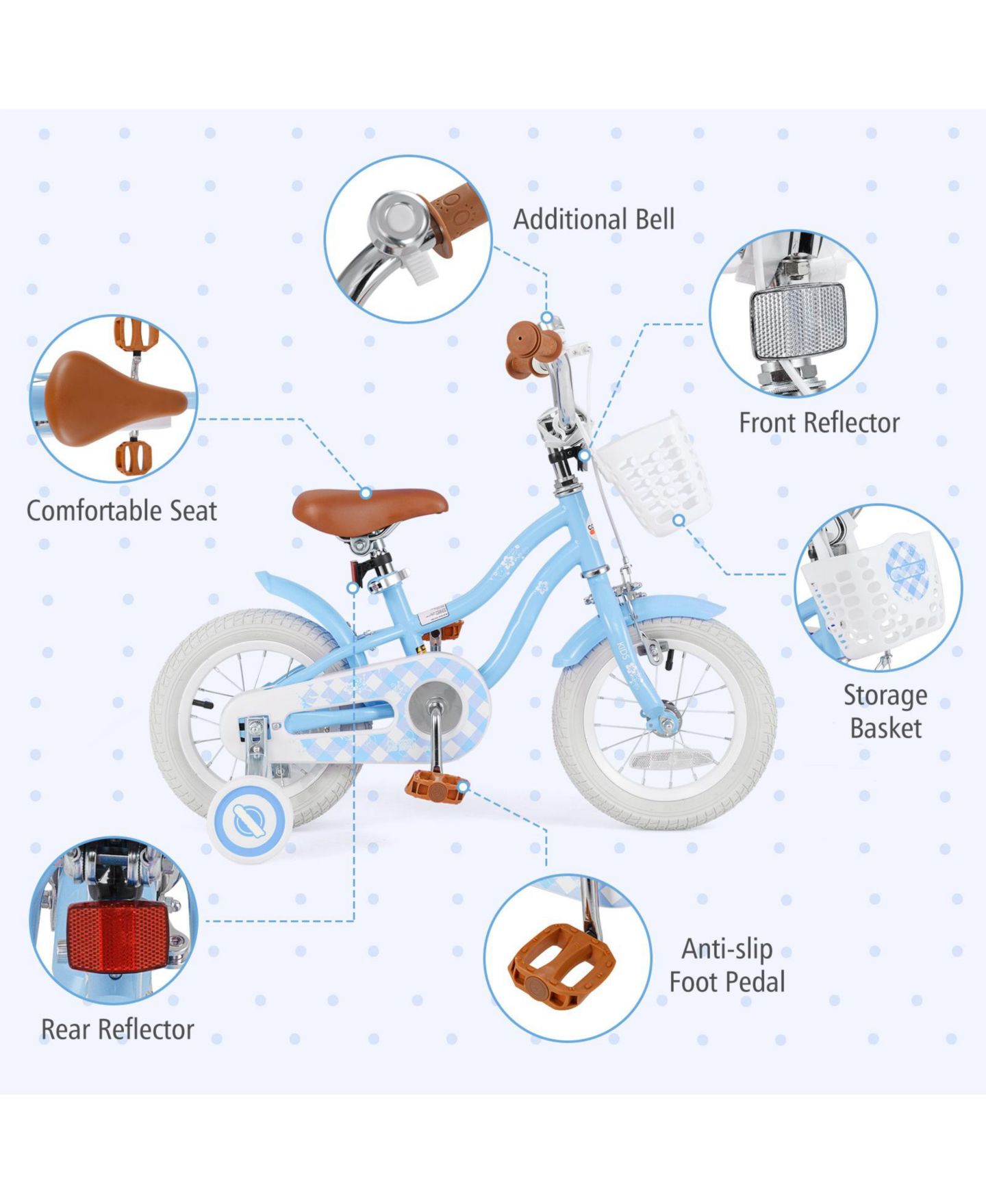Детская игрушка SUGIFT Kids Bike with Basket, Adjustable Seat & Training Wheels, цвет: Светлый синий — фото 10