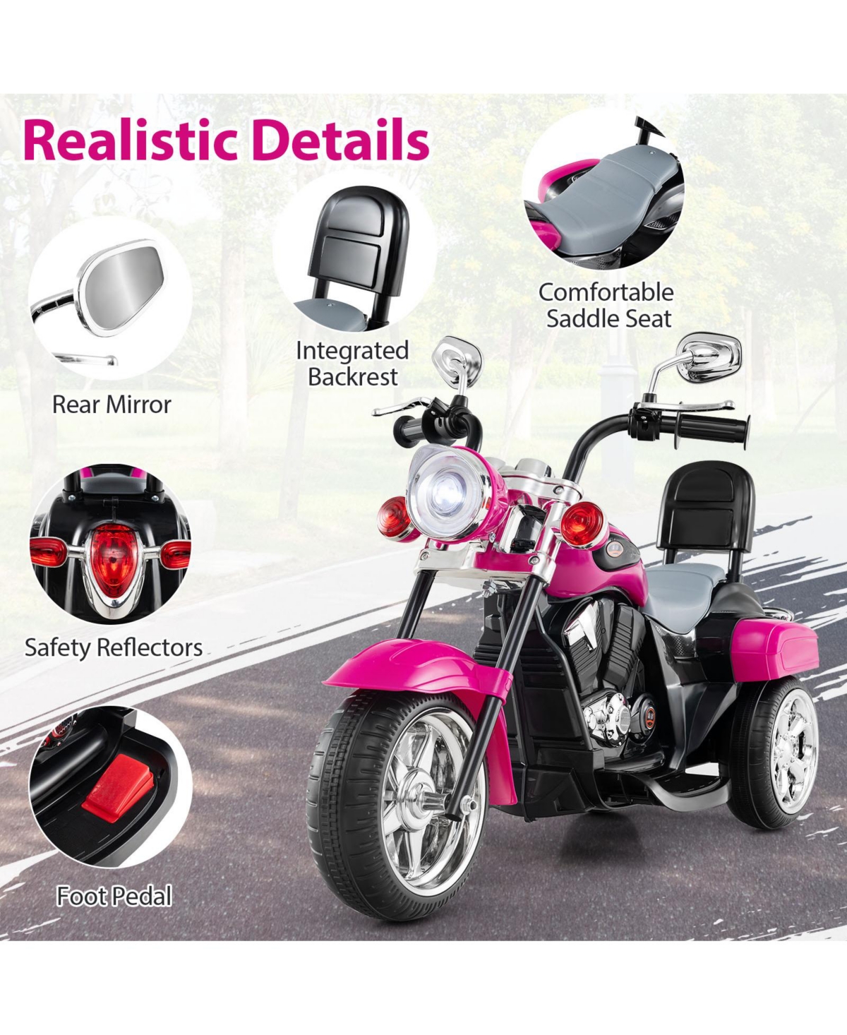 Sugift 6V Powered Toddler 3-Wheel Motorbike Ride On Toy with Horn and Headlight