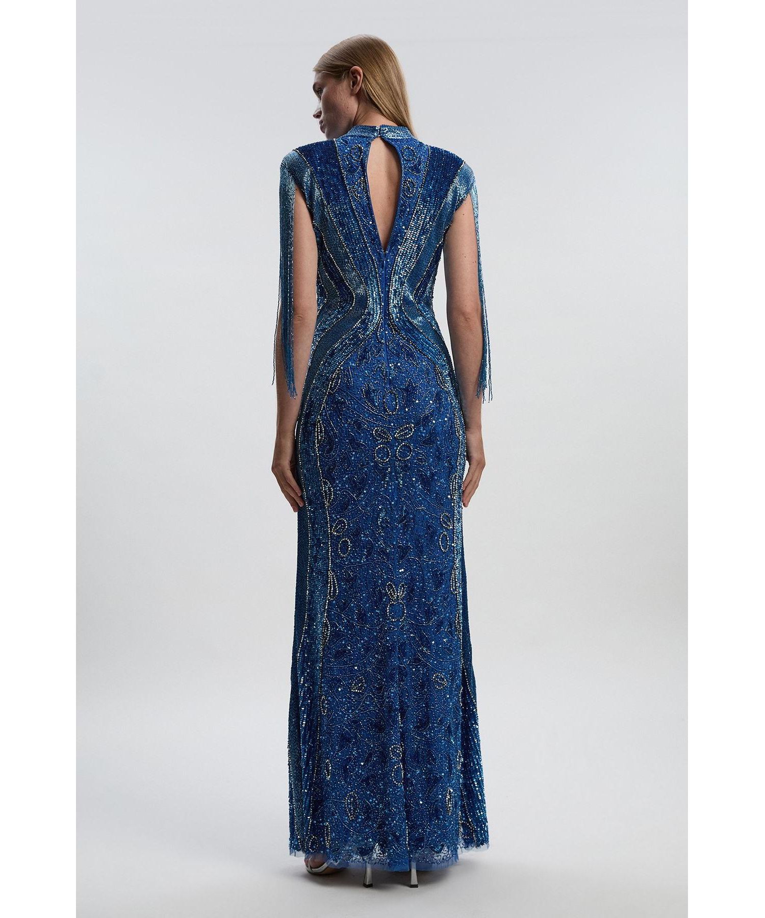 Women's Tassel Sleeve High Neck Maxi Dress
