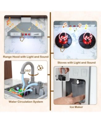 SUGIFT Wooden Corner Play Kitchen with Water Circulation System and Lights