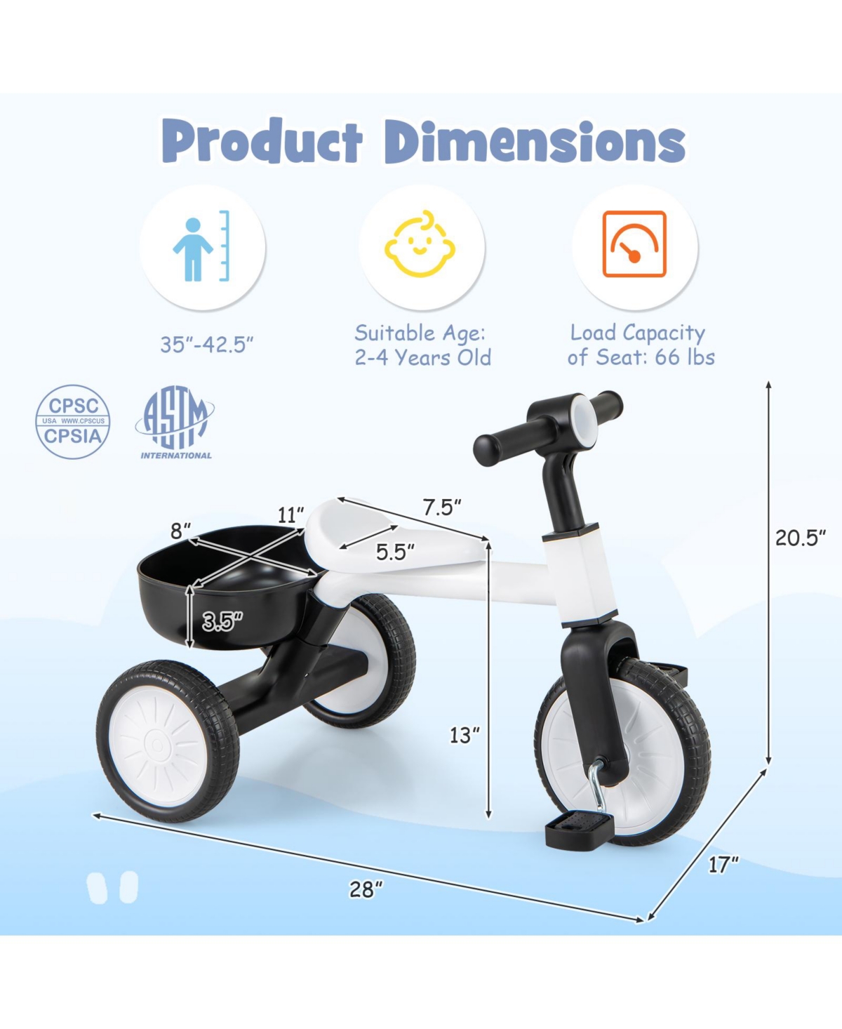 Sugift Toddler Convertible Trike with 86° Limited Steering Angle and Carbon Steel Frame