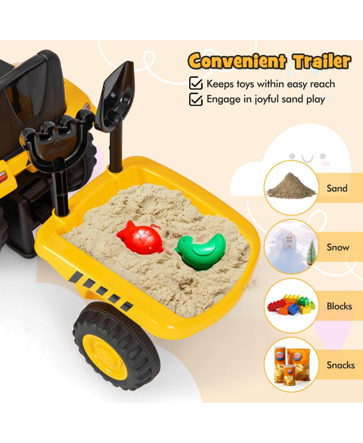 Sugift Kids Ride on Tractor Licensed Caterpillar with Detachable Trailer No Power