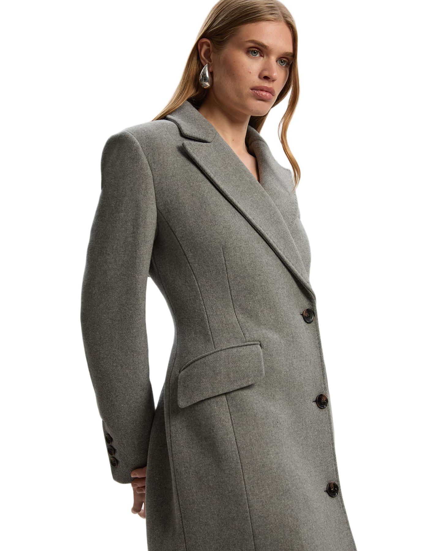 Женское пальто Karen Millen Wool Blend Tailored Fitted Maxi, цвет: Серый меланжевый — фото 3