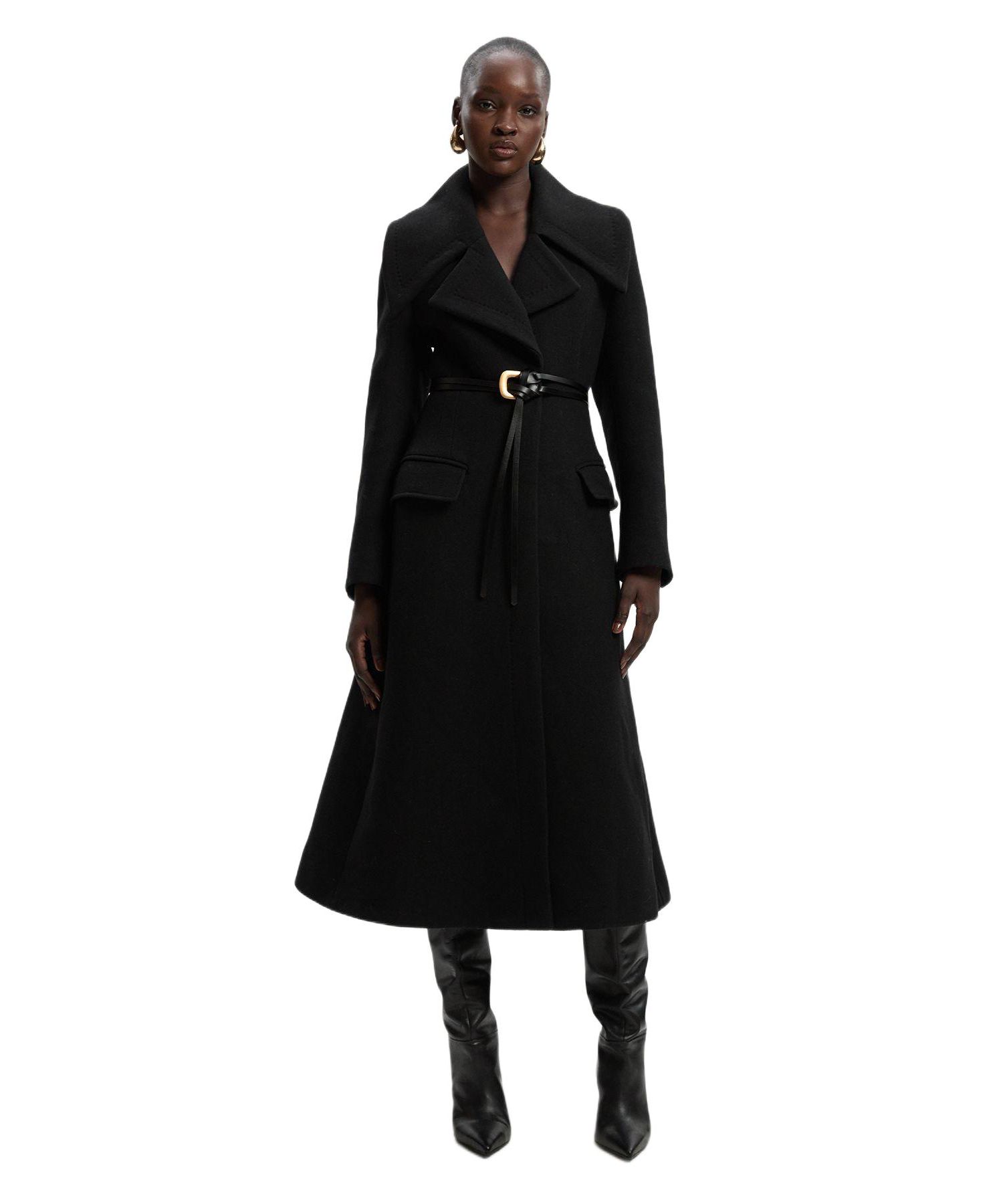Women's Wool Shawl Collar Belted Midi Coat