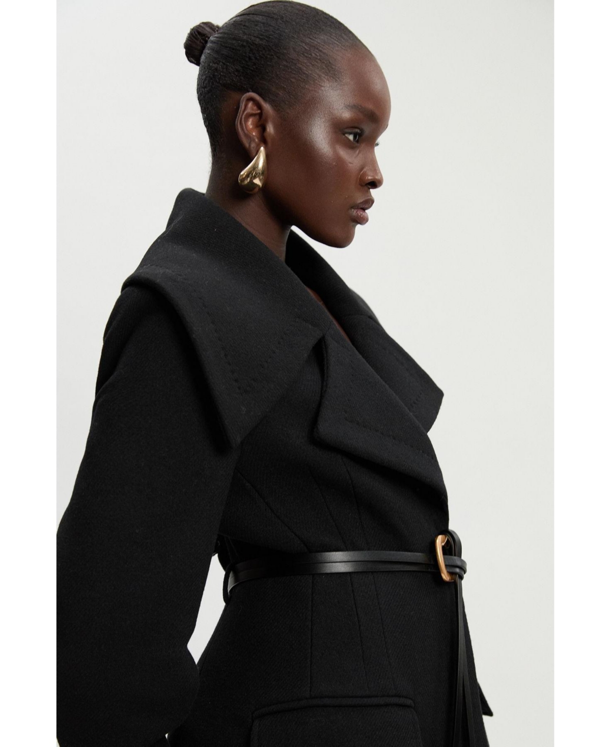 Karen Millen Women's Wool Shawl Collar Belted Midi Coat