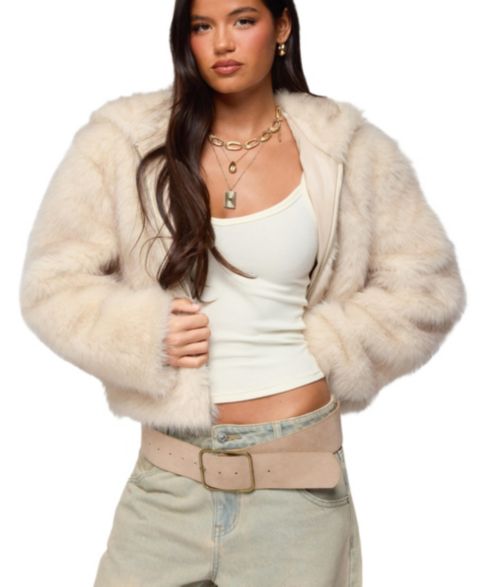 Женские куртки Edikted Beyonca Hooded Faux Fur Jacket