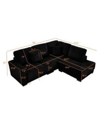 Streamdale 93" L-Shaped Corduroy Sectional Sofa with Reversible Chaise (Black