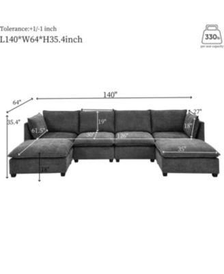 Cloud 4-Seat Chenille Sofa Sleeper with Ottomans & Pillows (Grey)