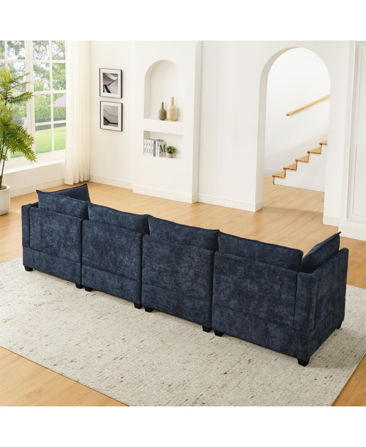 Streamdale Furniture Comfy Cloud 4-Seat Chenille Sofa Sleeper with Ottomans & Pillows