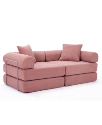 Pink Corduroy Modular Sofa Bed for Apartments