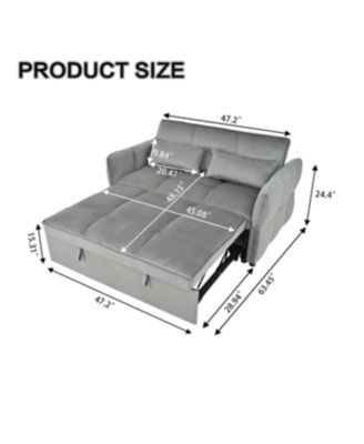 Streamdale 3-in-1 Velvet Pull Out Couch Bed with Reclining Backrest & Pillows (Dark Grey
