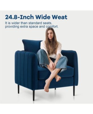 Velvet Accent Chair with Metal Legs and Pillow