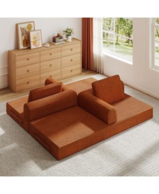 Streamdale Convertible Corduroy Sleeper Sofa Bed with Pillow - Orange