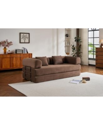 Streamdale Corduroy Convertible Sleeper Sofa Bed with Pillow (Brown)