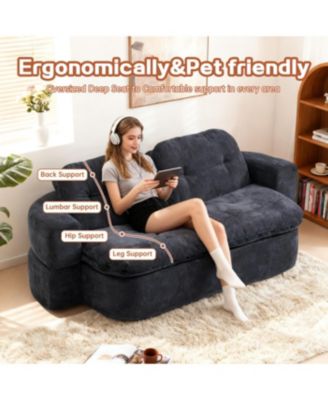 Modern Floor Sofa with 2 Pillows, Convertible Corduroy Sleeper Sofa Bed