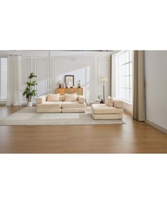 Compression Sofa, Convertible Floor Sofa Bed, Modular Sectional, No Assembly, Chenille, Beige