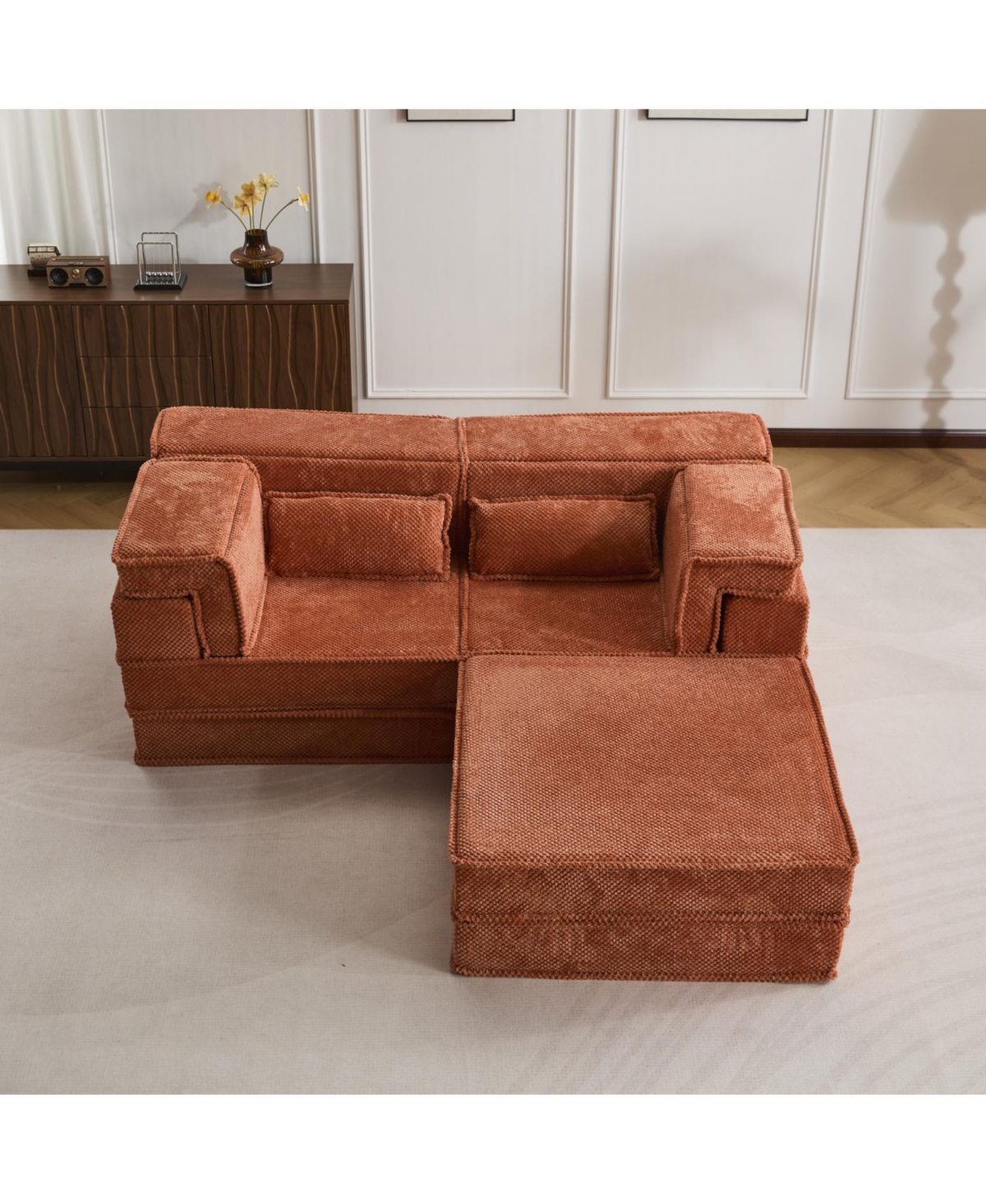 Streamdale Furniture Orange Compression Sofa, Convertible Floor Sofa Bed