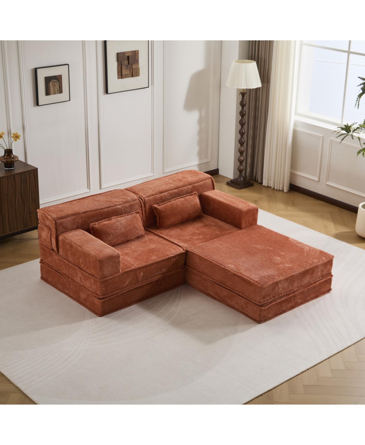 Streamdale Furniture Orange Compression Sofa, Convertible Floor Sofa Bed
