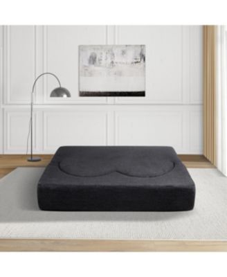 Folding sofa bed, teddy bear fabric foam sleeper futon double sofa (black)