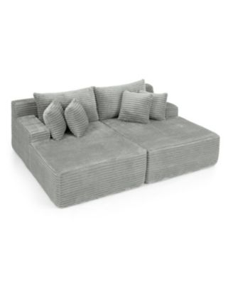 Gray two-seater lazy sofa lounge chair, velvet fabric, no assembly required.