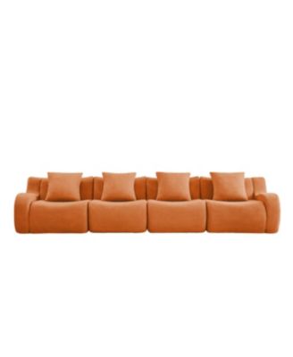 4-Seat Boneless Sofa, Teddy Fabric, No Assembly, Orange